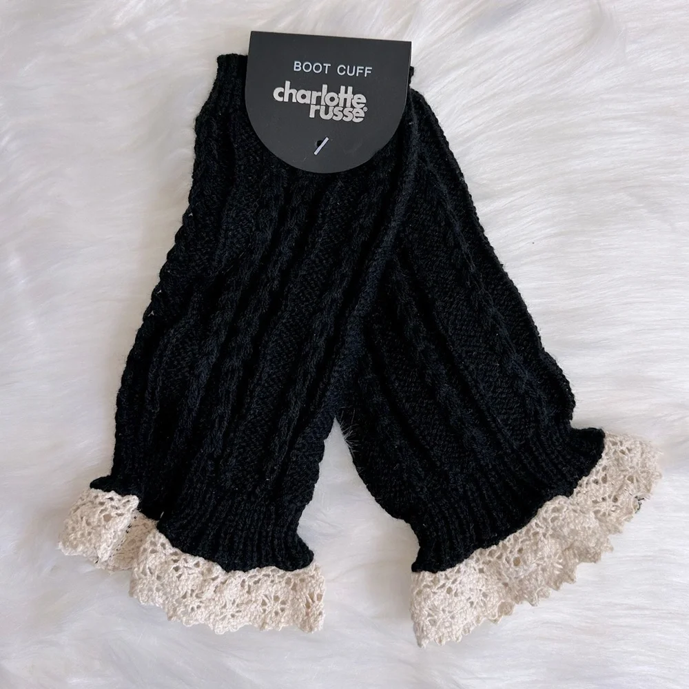 NWT Charlotte Russe Crochet Knit Boot Cuffs Toppers Black with Ivory OS